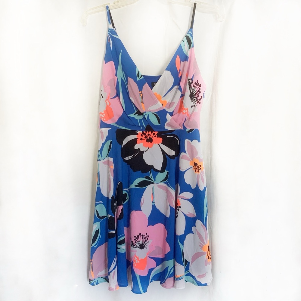 Express Blue and Pink Spaghetti Strap Mini Sundress